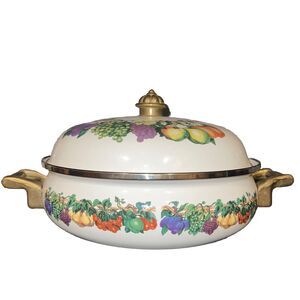 Tabletops Unlimited Vitroceramic cookware 3 Qt Enamel Stock Pot Dutch Oven Fruit